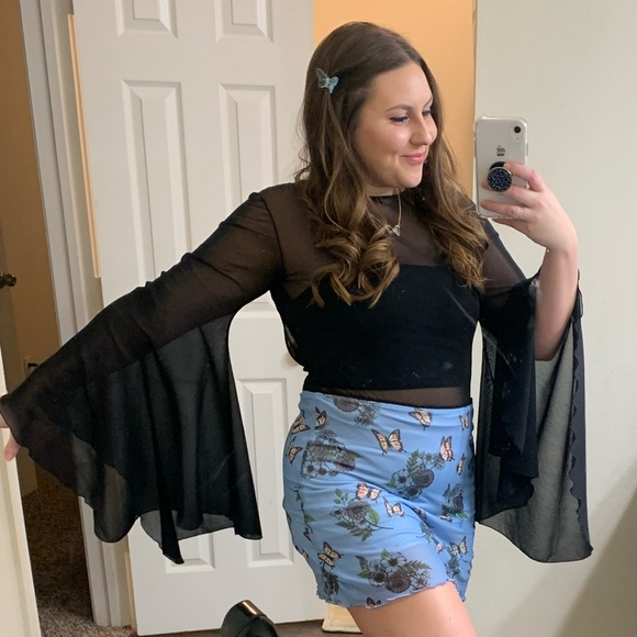 Bell Sleeve Mesh Onesie - Picture 1 of 6